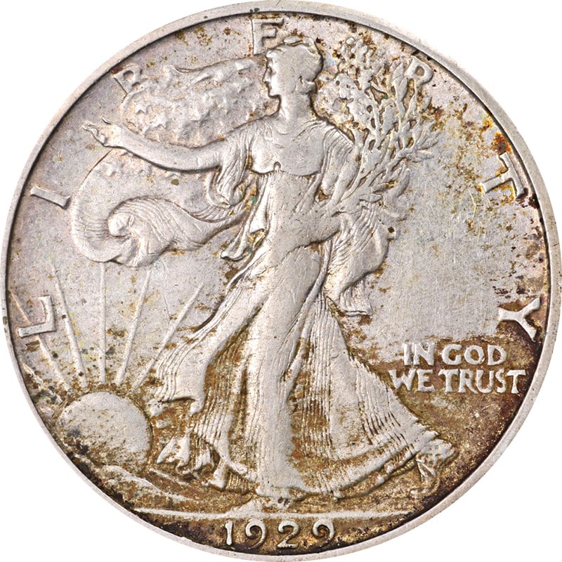 1929 San Francisco Walking Liberty half dollar silver coin: 1929 San Francisco Walking Liberty half dollar silver coin This 1929-S Walking Liberty Half Dollar is a circulated silver coin produced at the San Francisco mint. Made in the United States with a fine