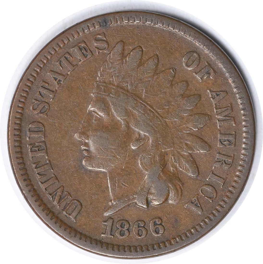 1866 Indian Head Cent S-5 Choice F 95% Copper Uncertified: 1866 Indian Head Cent S-5 Choice F 95% Copper Uncertified This 1866 Indian Cent features the iconic Indian Head design by James Barton Longacre. It is a circulated coin, graded as Fine (F), with a tot