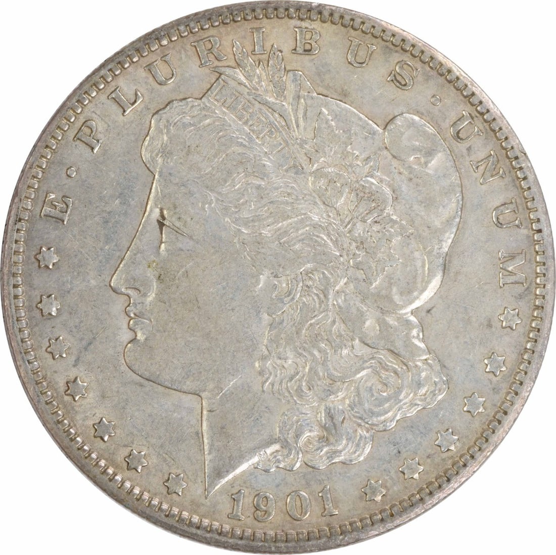 1901 S Morgan $1 Silver Coin EF Uncertified: 1901 S Morgan $1 Silver Coin EF Uncertified 1901-S Morgan Silver Dollar in EF grade. This circulated, uncertified coin is composed of silver and is a pre-owned example from the United States. Specific