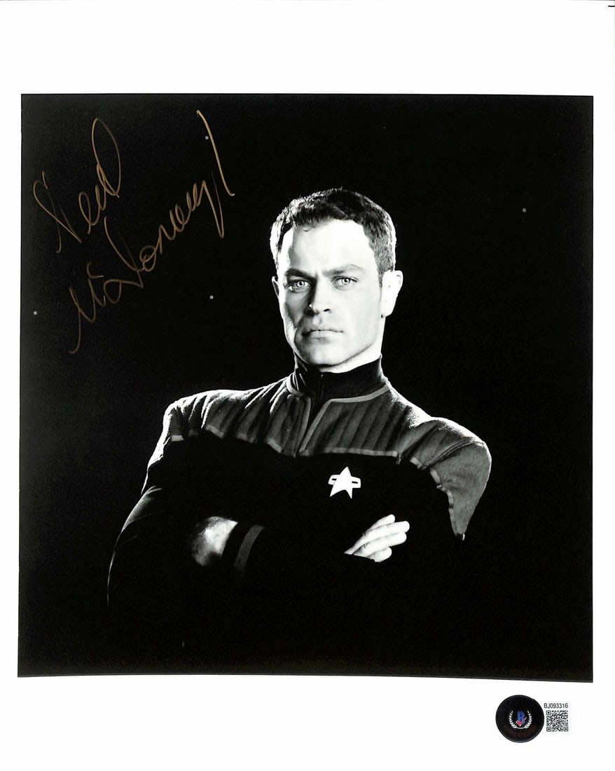 Neal McDonough Signed 8x10 Photo as Lt. Hawk Star Trek BECKETT Certified: Neal McDonough Signed 8x10 Photo as Lt. Hawk Star Trek BECKETT Certified This 8x10 black-and-white photograph features Neal McDonough as Lt. Hawk from Star Trek: First Contact, personally signed by th