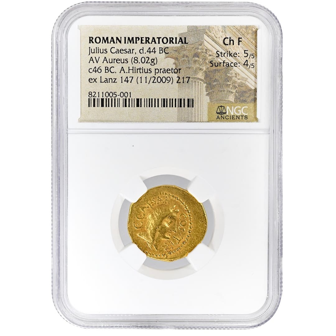 NGC Choice Fine Julius Caesar Gold Aureus A Hirtius Roman Coin (1 of 2)