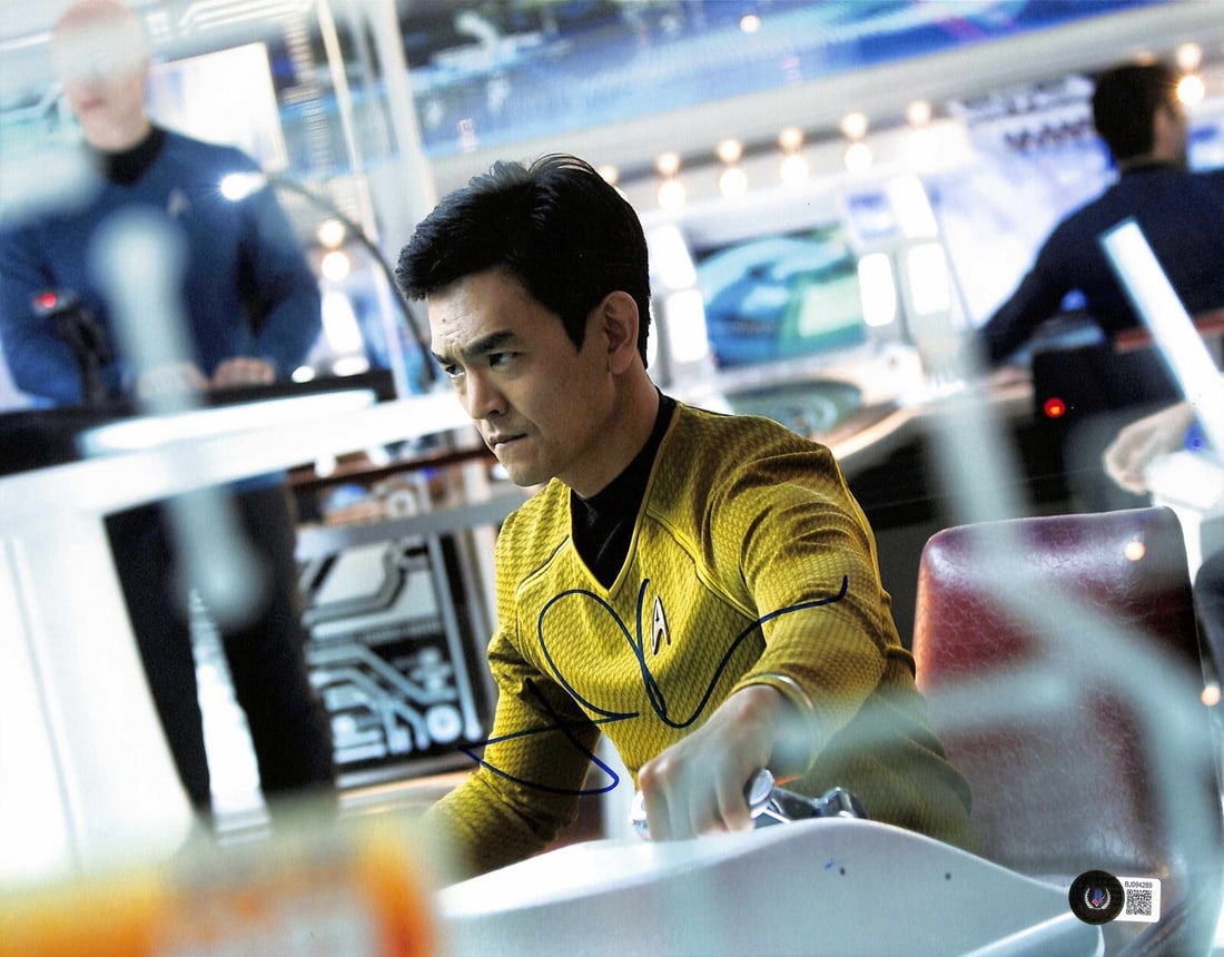 John Cho Signed 11x14 Sulu Photo Beckett Authenticated: John Cho Signed 11x14 Sulu Photo Beckett Authenticated This stunning 11x14 color photograph features John Cho's signature, who portrayed Sulu in the Star Trek movies. The autograph, written in blue pe