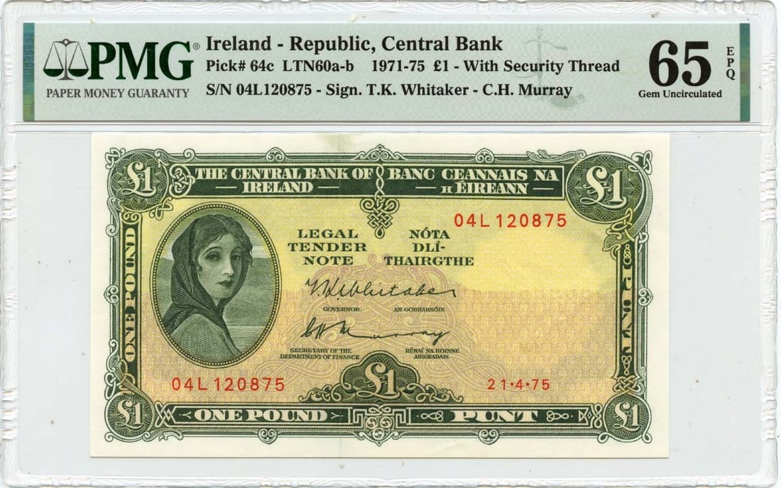 Ireland Republic 1 Pound Pick 64c Central Bank PMG 65 EPQ (1 of 2)