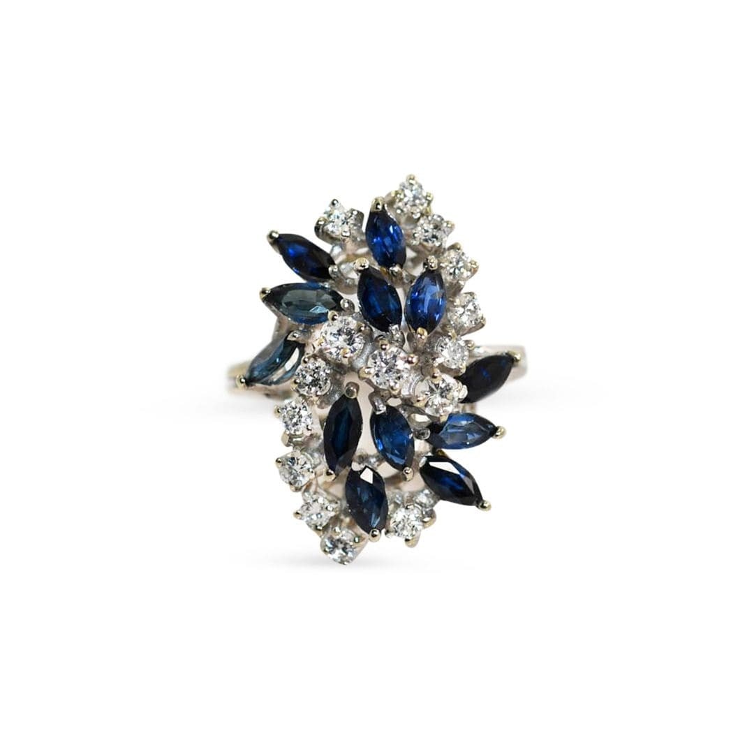 14K White Gold Sapphire Diamond Cluster Ring Size 7 (1 of 7)