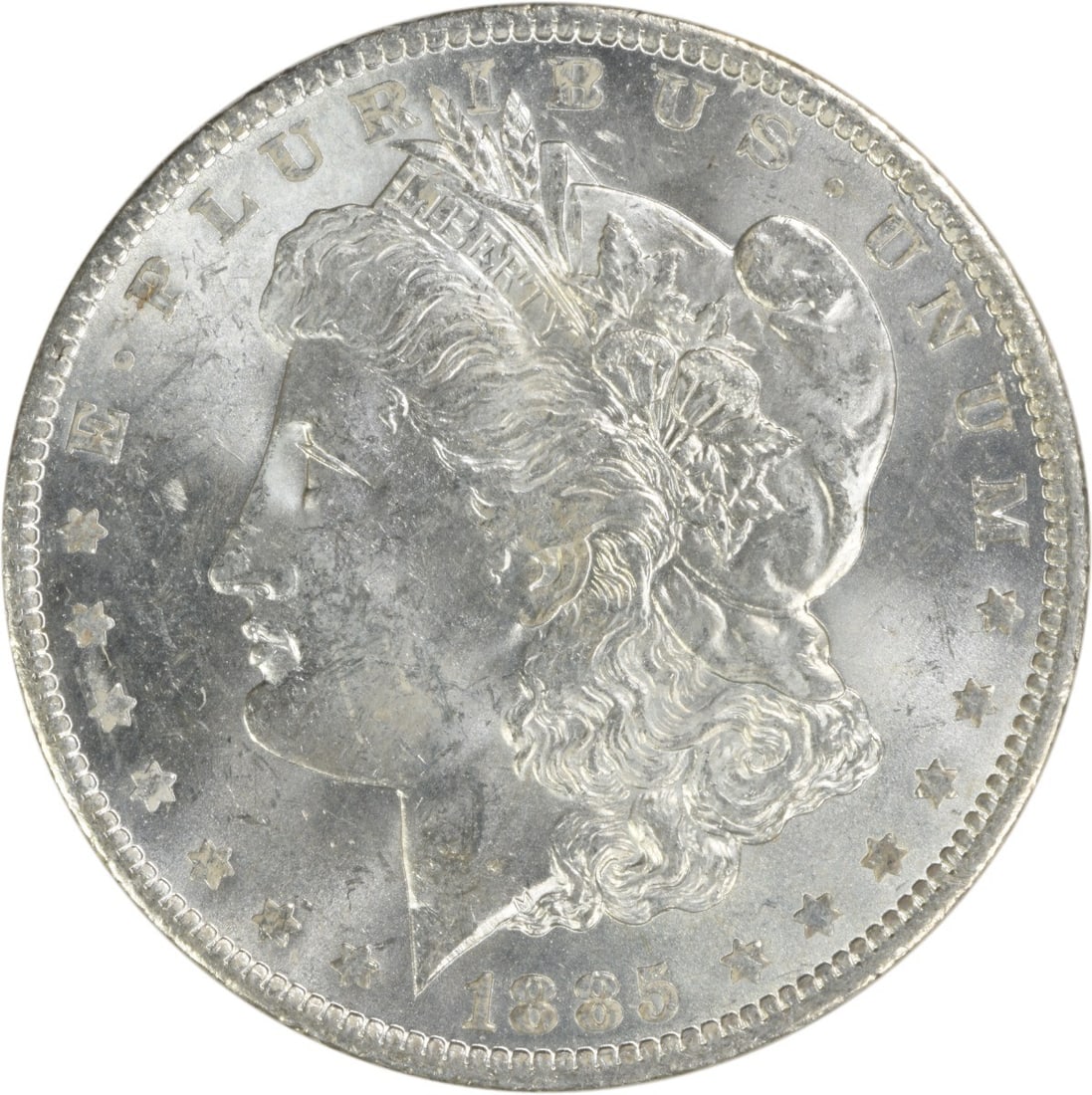 Uncirculated 1885 O Silver Dollar Morgan Type Uncertified BU: Uncirculated 1885 O Silver Dollar Morgan Type Uncertified BU This is an uncirculated 1885-O Morgan Silver Dollar from the United States. Struck at the New Orleans Mint, this pre-owned coin features a 