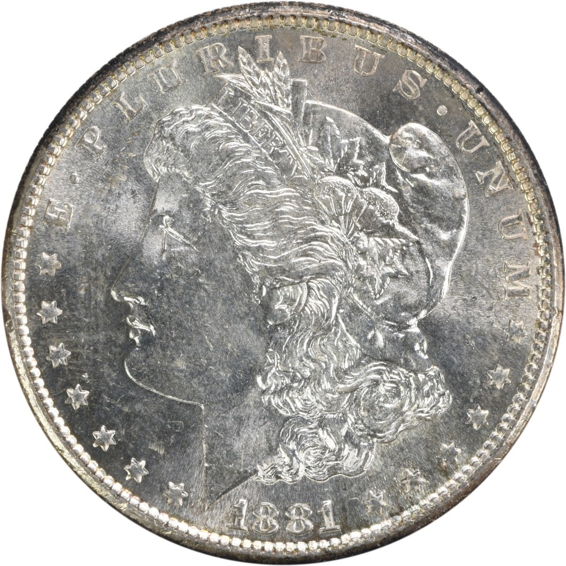 Uncirculated 1881 San Francisco Morgan Dollar Silver BU Grade: Uncirculated 1881 San Francisco Morgan Dollar Silver BU Grade This 1881-S Morgan Silver Dollar is an uncirculated coin from the United States, minted in San Francisco. It features a Brilliant Uncircul
