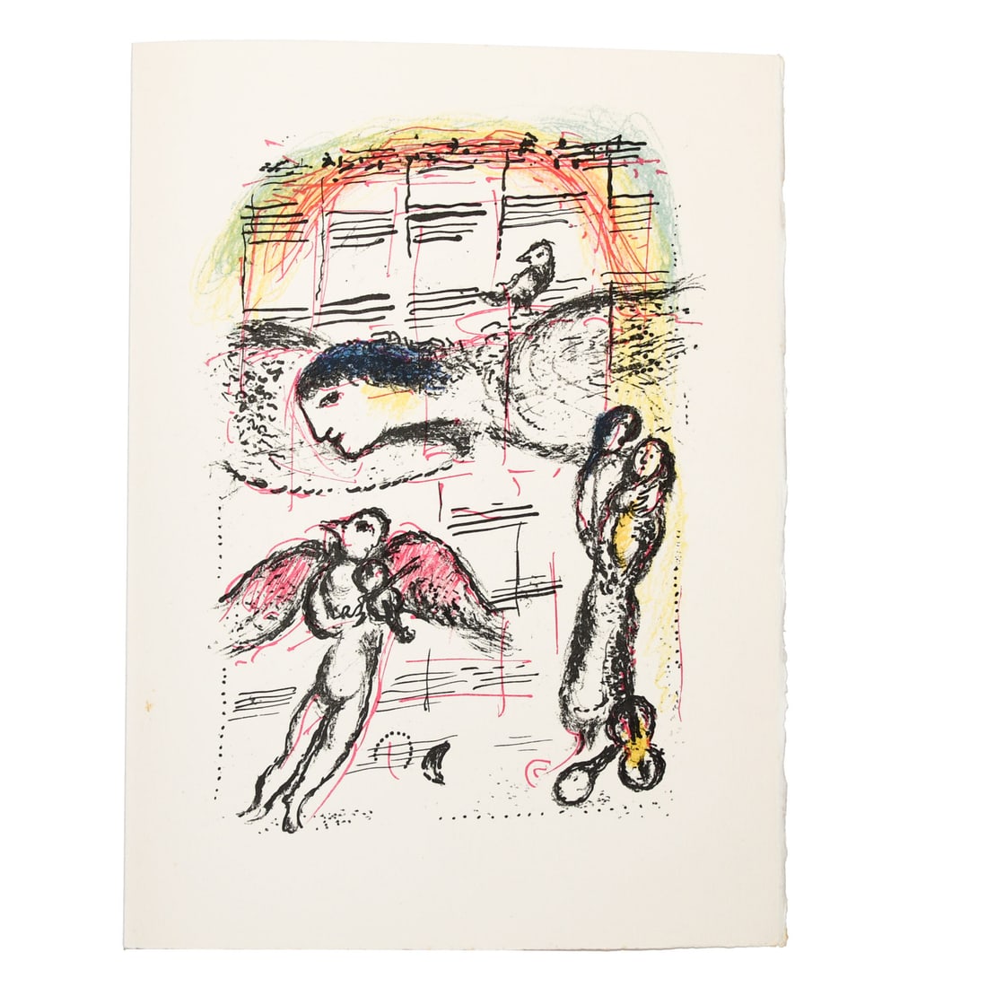 Marc Chagall Surrealist Lithograph Fairy and Kingdom 4th of 10: Marc Chagall Surrealist Lithograph Fairy and Kingdom 4th of 10 This small lithograph by Marc Chagall, titled "La feerie et le royaume (The Fairy and the Kingdom)," is the fourth of ten works from the 