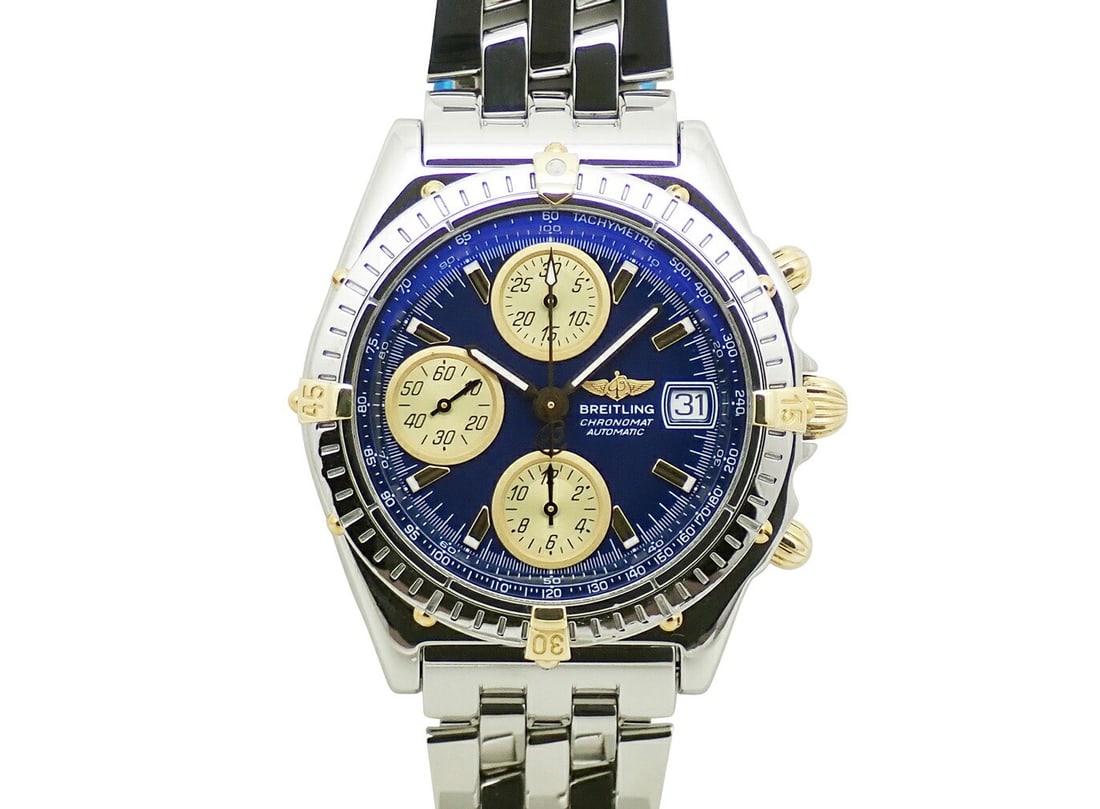 Breitling B13050.1 Chronomat bicolor wristwatch blue dial with box (1 of 9)