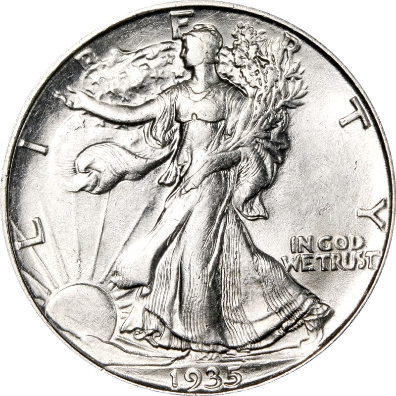 1935 D Silver Walking Liberty Half Dollar Coin: 1935 D Silver Walking Liberty Half Dollar Coin 1935-D Walking Liberty Half dollar from the United States. This pre-owned coin is uncertified and circulated, with a silver composition and 0.9 fineness.