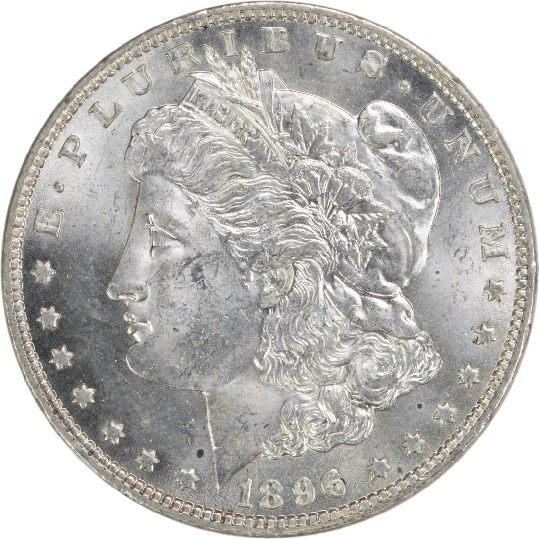 Choice BU 1896 Silver Dollar Morgan Uncirculated Philadelphia No Mint Mark: Choice BU 1896 Silver Dollar Morgan Uncirculated Philadelphia No Mint Mark This is a 1896 Morgan Silver Dollar from the United States, featuring a Choice Brilliant Uncirculated (BU) grade. The coin is