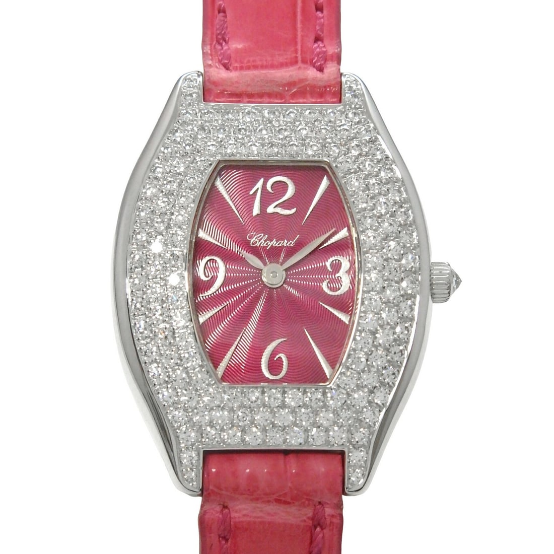 Chopard Classic Tonneau Ladies Watch 13/7J21 722 Diamond Bezel K18WG: Chopard Classic Tonneau Ladies Watch 13/7J21 722 Diamond Bezel K18WG Pre-owned Chopard Classic ladies' wristwatch with a tonneau design and diamond bezel. It features a quartz movement, an 18K white g