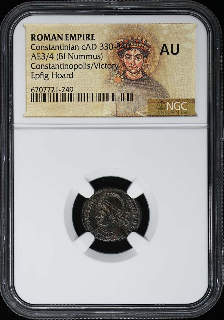 Roman BI Nummus Coin cAD 330-340 NGC AU Certified: Roman BI Nummus Coin cAD 330-340 NGC AU Certified This is a Constantinian AE3/4 (BI Nummus) coin from the Roman Empire, dating to approximately AD 330-340. The coin has been certified and graded AU (A