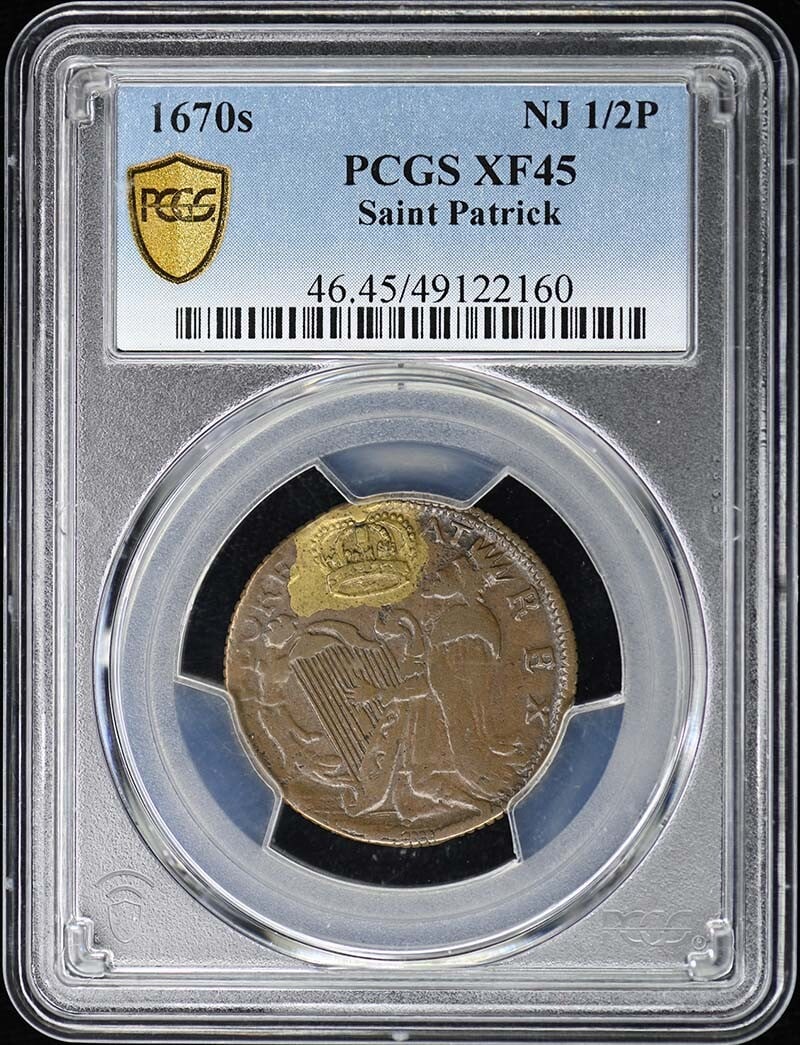 1670s St Patrick Halfpenny Coin PCGS XF45 New Jersey Colonial (1 of 5)