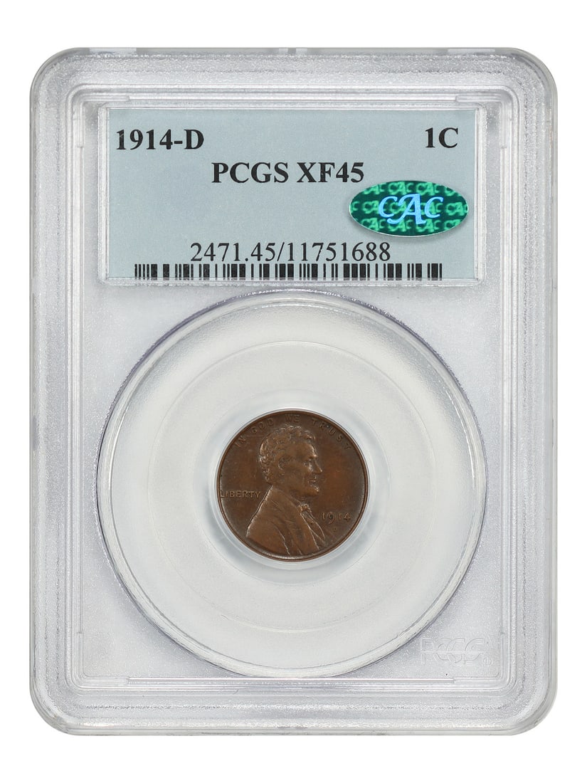 1914 D Lincoln Wheat Cent 1C PCGS CAC XF45 Key Date (1 of 4)