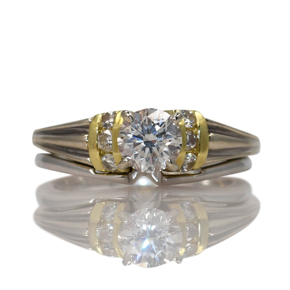 18K Two-Tone Diamond Engagement Wedding Ring Set 6.5 (1 of 13)