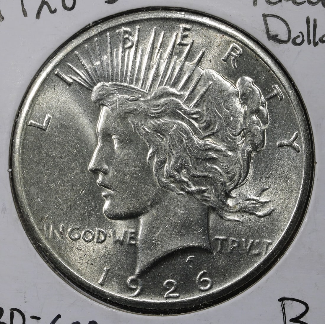 1926 Philadelphia Peace Dollar Silver $1 Uncertified: 1926 Philadelphia Peace Dollar Silver $1 Uncertified This is a 1926 Peace Silver Dollar from the United States, featuring a composition of 90% silver. The coin is in uncirculated condition, indicating