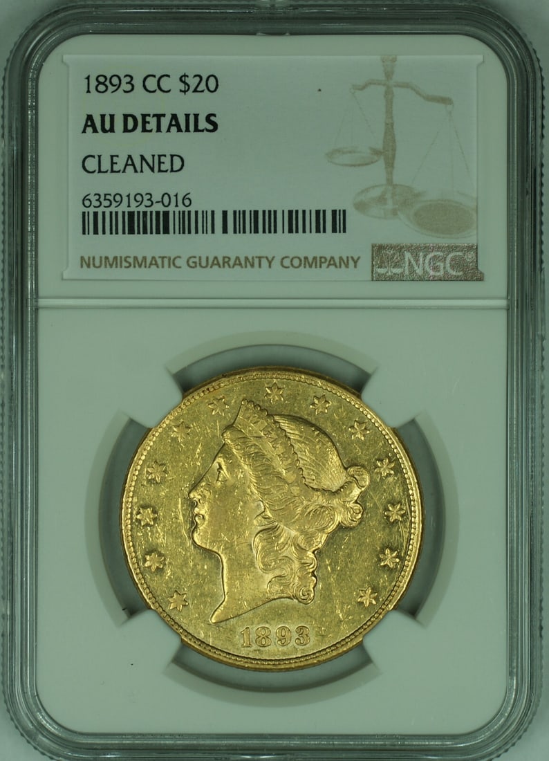 Carson City 1893 $20 Gold Liberty Head Double Eagle NGC Certified AU Details: Carson City 1893 $20 Gold Liberty Head Double Eagle NGC Certified AU Details This 1893-CC Liberty Head $20 Double Eagle is a gold coin minted at Carson City in 1893. Certified by NGC with AU Details, 