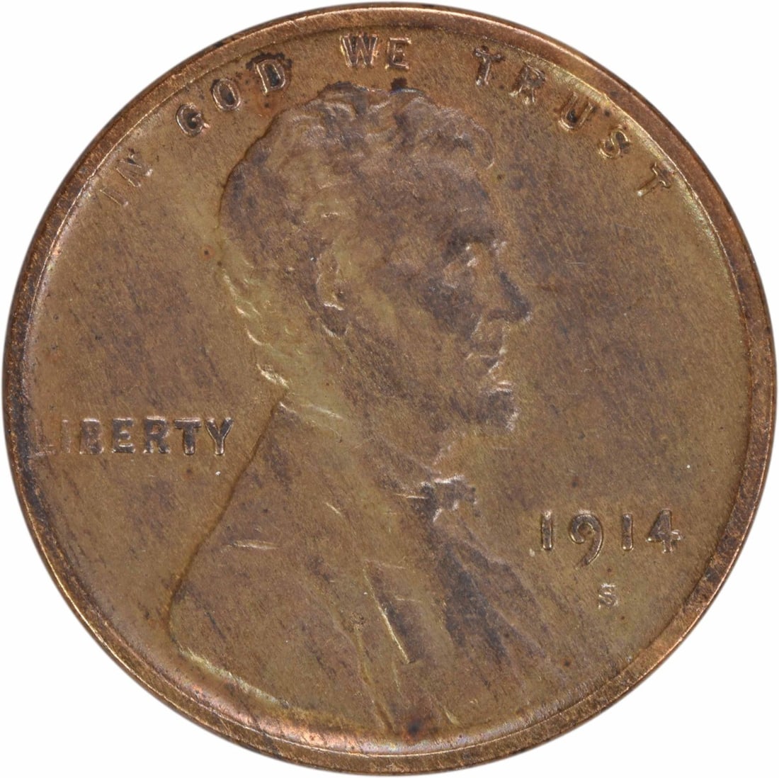 1914 S Lincoln Wheat Cent Copper EF Uncertified: 1914 S Lincoln Wheat Cent Copper EF Uncertified This is a 1914 Lincoln Wheat Cent from the United States, featuring the "S" mint mark. The coin is composed of copper and has a denomination of Small Ce