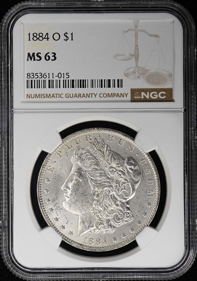 NGC MS63 1884 O Morgan Silver Dollar S$1: NGC MS63 1884 O Morgan Silver Dollar S$1 1884-O Morgan Dollar certified by NGC and graded MS63. This uncirculated United States silver dollar is a pre-owned coin from the New Orleans Mint. Specificati