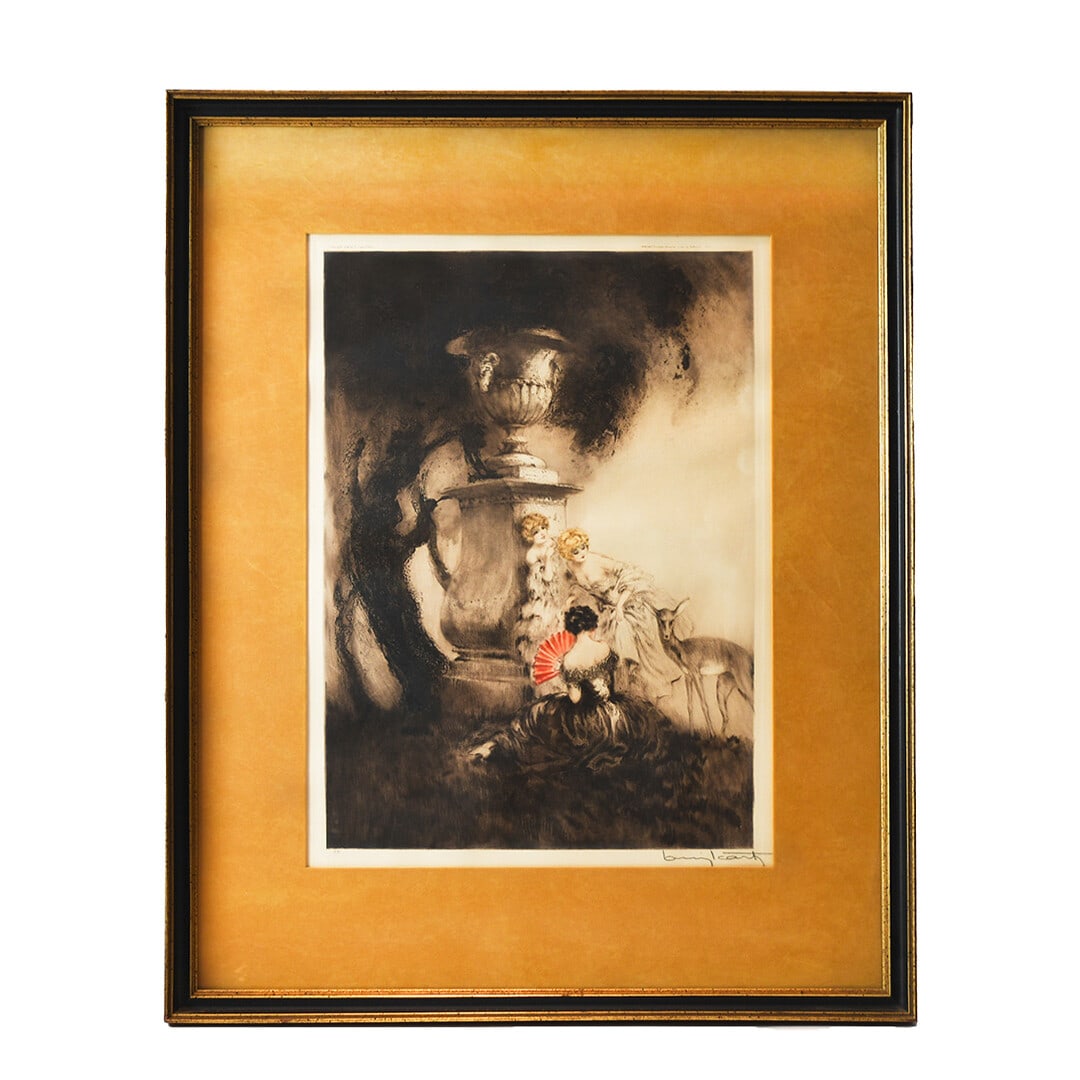Louis Icart Four Dears signed Art Deco serigraph print: Louis Icart Four Dears signed Art Deco serigraph print This is a signed serigraph print titled "Four Dears" by Louis Icart, reflecting the Art Deco style. The artwork features figures and includes the