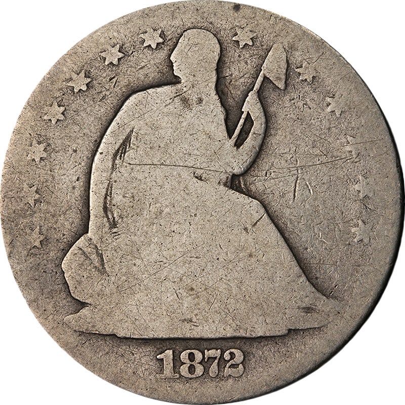 1872 CC Seated Liberty Half Dollar Silver G Details Key Date: 1872 CC Seated Liberty Half Dollar Silver G Details Key Date This 1872-CC Seated Half Dollar is a circulated United States silver coin with a G details grade and decent eye appeal. It is described as 