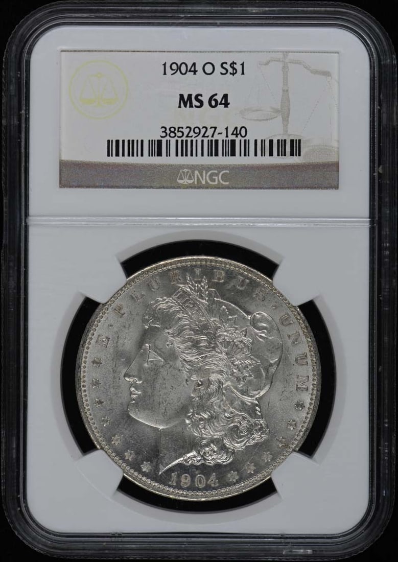 NGC MS64 1904-O Morgan Silver Dollar: NGC MS64 1904-O Morgan Silver Dollar This is a 1904 Morgan Silver Dollar minted in New Orleans and graded MS64 by NGC. The coin is uncirculated and comes with NGC certification. It is a pre-owned coll