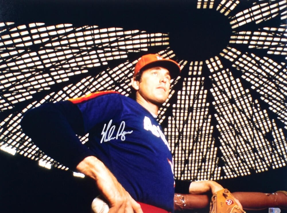 Signed 16X20 Houston Astros Photo of Nolan Ryan with AIV Hologram: Signed 16X20 Houston Astros Photo of Nolan Ryan with AIV Hologram Original Nolan Ryan autographed Houston Astros 16 x 20 photo featuring the Astrodome away image. The item is an original baseball phot