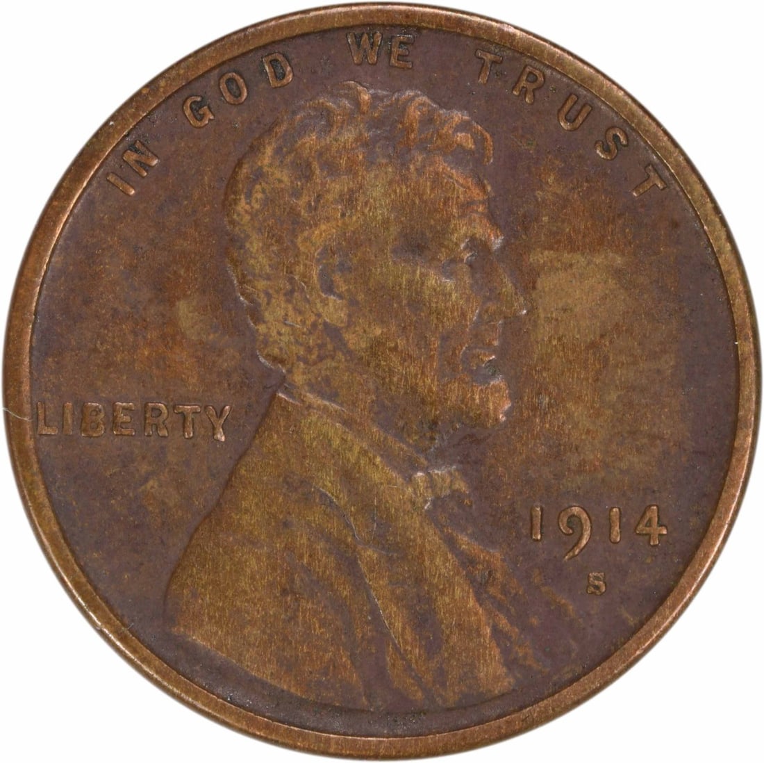 1914 S Lincoln Wheat Small Cent Copper EF Uncertified: 1914 S Lincoln Wheat Small Cent Copper EF Uncertified This 1914 Lincoln Wheat Cent was minted in the United States and features the 'S' mint mark. Composed of copper, this circulated coin is graded EF