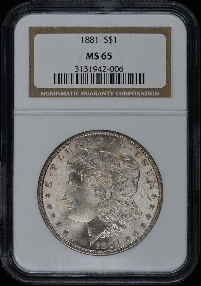 1881 Morgan Dollar NGC MS65 Philadelphia Uncirculated: 1881 Morgan Dollar NGC MS65 Philadelphia Uncirculated This stunning 1881 Morgan Dollar is certified by NGC with a grade of MS65, indicating its uncirculated condition and exceptional quality. Minted i