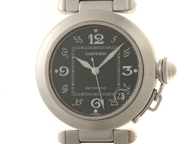 Cartier Pasha C W31043M7 Unisex Automatic Watch Black Dial Steel 35mm: Cartier Pasha C W31043M7 Unisex Automatic Watch Black Dial Steel 35mm Pre-owned Cartier Pasha C automatic wristwatch with a black dial and stainless steel construction. This unisex model includes the 