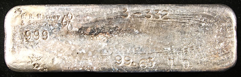 Poured 999 Fine Silver Bar by B.R. MacKay 99.65 Troy Ounce (1 of 2)