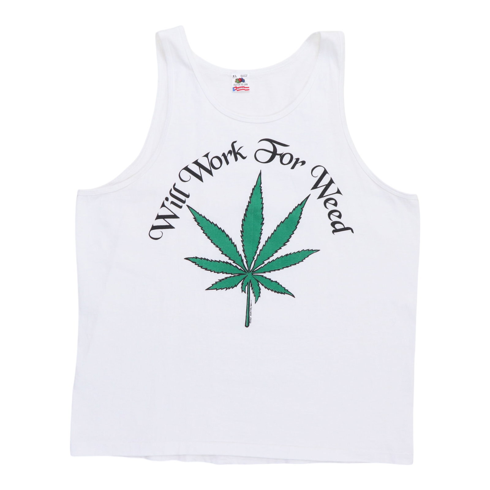 Vintage 1990s White Tank Top Will Work For Weed Graphic Extra Large (1 of 4)
