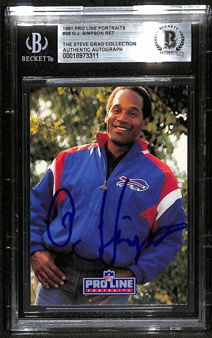 Beckett authenticated O.J. Simpson 1991 Pro Line Portraits signed card: Beckett authenticated O.J. Simpson 1991 Pro Line Portraits signed card This is an original 1991 Pro Line Portraits football trading card featuring O.J. Simpson. The card is hand-signed by O.J. Simpson