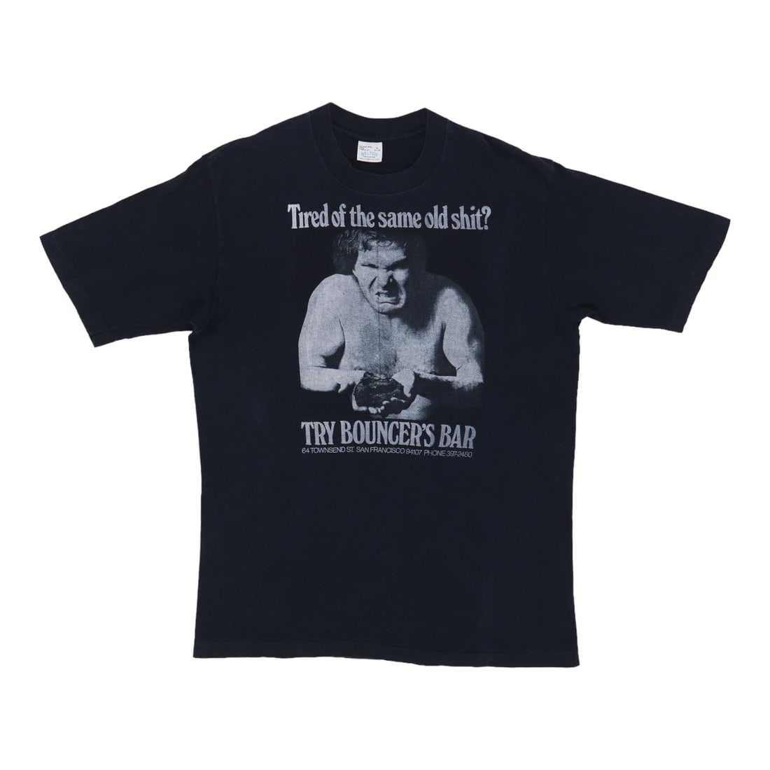 Vintage 1980s Black Cotton Tired Of The Same Old Shit T-Shirt Large: Vintage 1980s Black Cotton Tired Of The Same Old Shit T-Shirt Large This is an original vintage 1980s "Tired Of The Same Old Shit" shirt, not a modern reproduction. The shirt features no graphics on t
