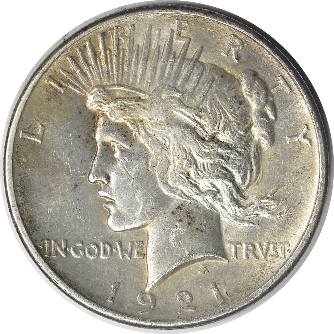 1921 AU Peace Dollar Silver $1 Uncertified: 1921 AU Peace Dollar Silver $1 Uncertified 1921 Peace Silver Dollar in About Uncirculated (AU) grade. This pre-owned coin is composed of silver and is listed as circulated and uncertified. Specificati