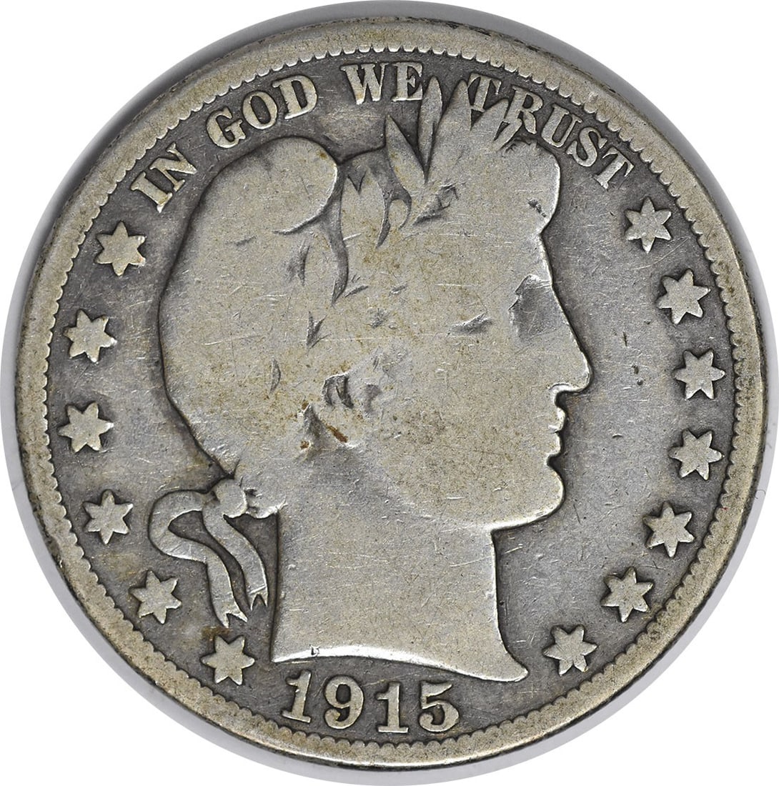 1915 United States 50C Barber Half Dollar Silver VG Uncertified: 1915 United States 50C Barber Half Dollar Silver VG Uncertified 1915 Barber Half Dollar coin in circulated, pre-owned condition with a VG grade. This uncertified United States 50C coin is composed of 