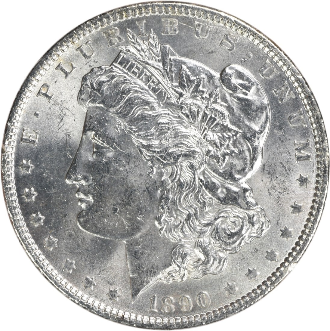 1890 Silver Dollar Morgan BU Uncirculated Philadelphia Mint Uncertified: 1890 Silver Dollar Morgan BU Uncirculated Philadelphia Mint Uncertified This is an 1890 Morgan Silver Dollar in Brilliant Uncirculated (BU) condition. The coin is uncertified and features no mint mark