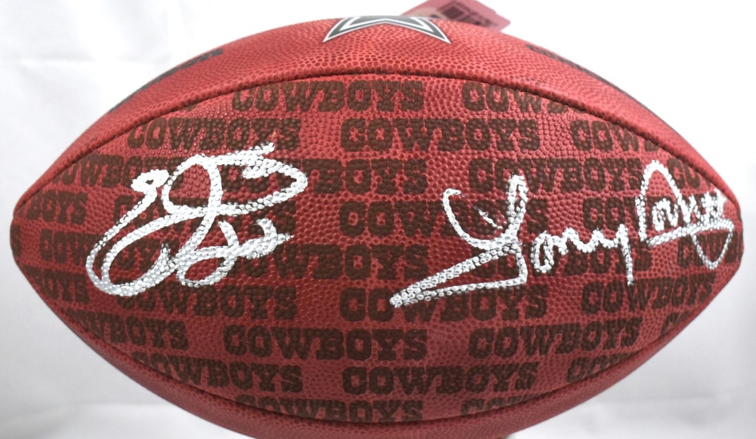 Dallas Cowboys Football Signed by Tony Dorsett and Emmitt Smith Beckett Hologram: Dallas Cowboys Football Signed by Tony Dorsett and Emmitt Smith Beckett Hologram This Dallas Cowboys football is autographed by Tony Dorsett and Emmitt Smith. The ball is an official Duke model and in