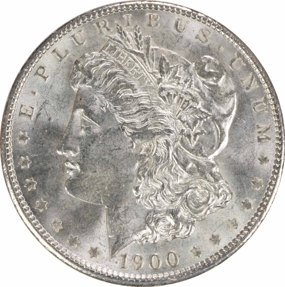 1900 Silver Morgan Dollar Brilliant Uncirculated Uncertified No Mint Mark: 1900 Silver Morgan Dollar Brilliant Uncirculated Uncertified No Mint Mark This is a 1900 Morgan Silver Dollar from the United States, featuring a brilliant uncirculated (BU) grade. The coin is compose
