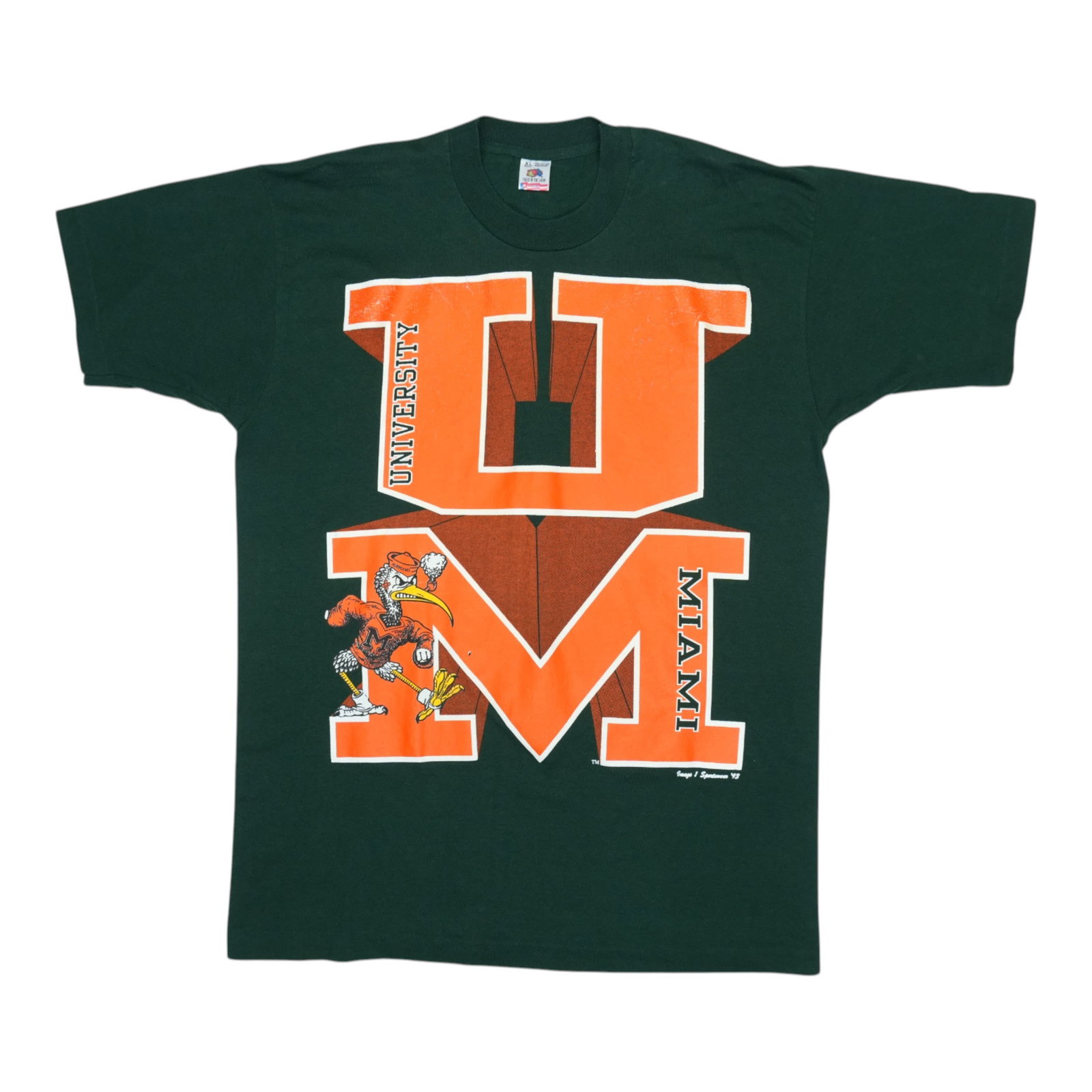 Vintage 1993 Miami Hurricanes Green Cotton T-Shirt Extra Large: Vintage 1993 Miami Hurricanes Green Cotton T-Shirt Extra Large This is an original vintage 1993 University of Miami Hurricanes shirt. It is not a modern reproduction and features no graphics on the ba