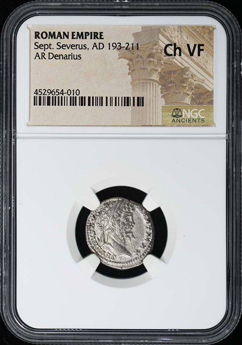 NGC Ch VF AR Denarius Septimius Severus Roman Empire: NGC Ch VF AR Denarius Septimius Severus Roman Empire This is a Roman Empire AR Denarius coin from the reign of Septimius Severus, dating to AD 193-211. The coin has been graded Choice Very Fine (Ch VF