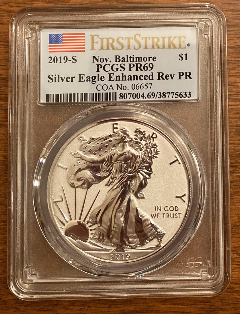 PCGS PR69 2019-S American Silver Eagle Proof 1 oz with COA (1 of 3)