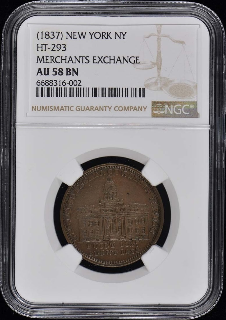 NGC AU58BN 1837 Hard Times Token HT-293 from New York (1 of 2)