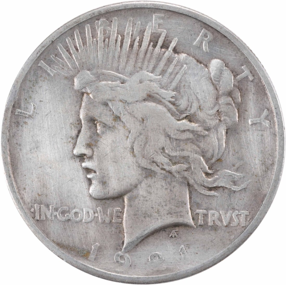 1921 $1 Peace Dollar Silver VF No Mint Mark Uncertified: 1921 $1 Peace Dollar Silver VF No Mint Mark Uncertified 1921 Peace Silver Dollar in circulated, pre-owned condition with a VF grade. This uncertified United States $1 coin is composed of silver. Speci
