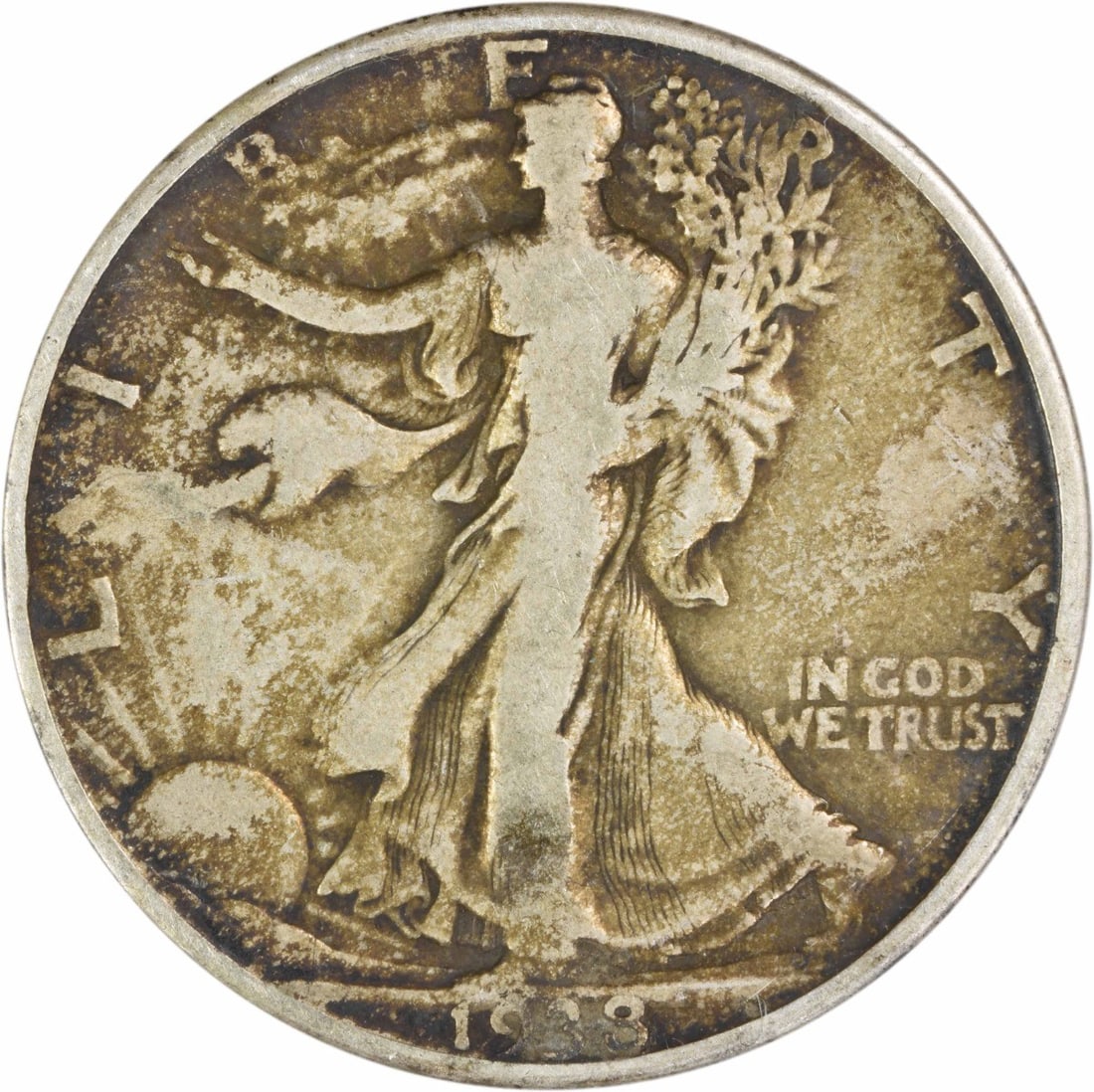 United States 1938 D 50C Walking Liberty Half Dollar Silver F (1 of 2)
