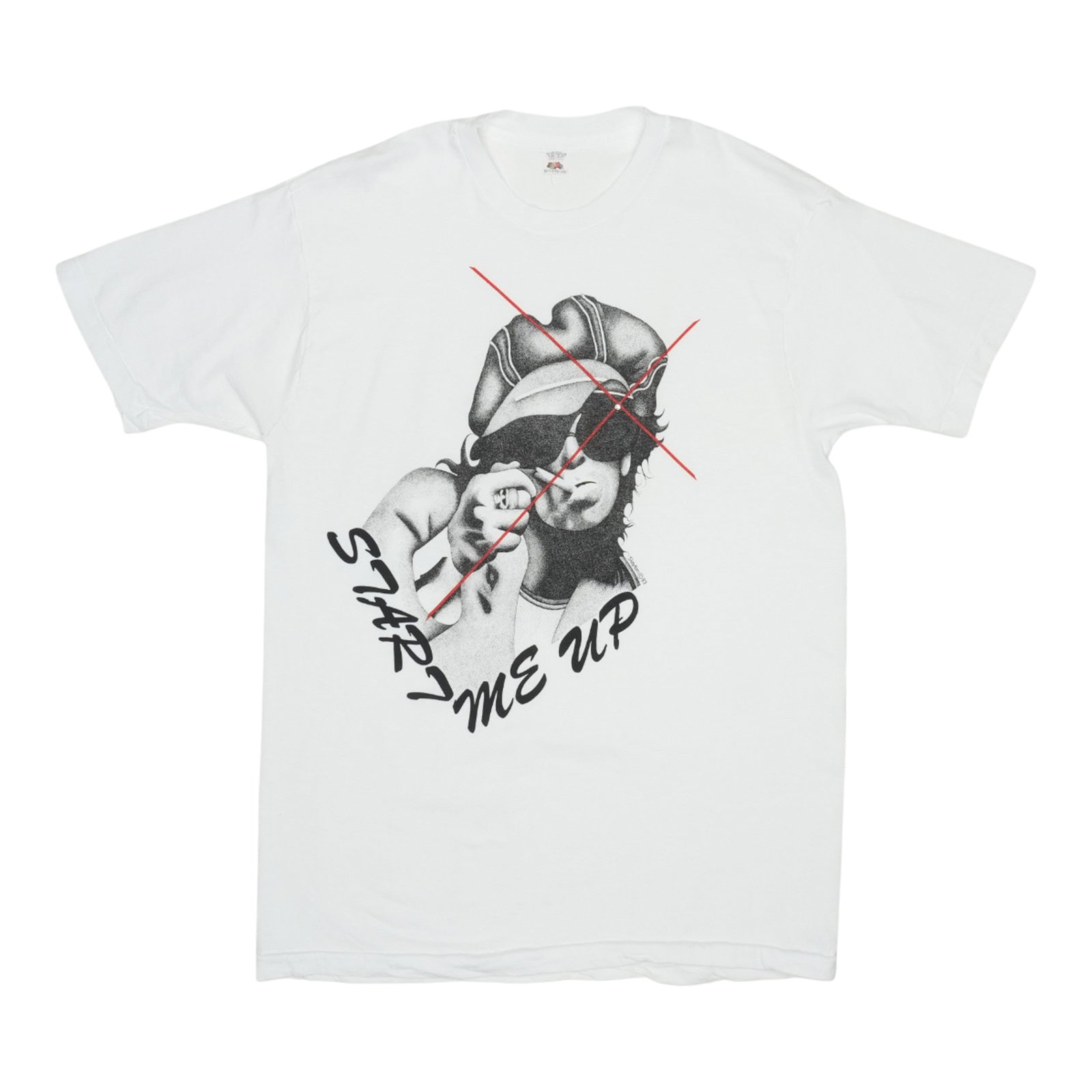 Vintage 1980s Start Me Up Shirt Featuring Keith Richards by Andrew Slayton: Vintage 1980s Start Me Up Shirt Featuring Keith Richards by Andrew Slayton This is an original vintage 1980s Keith Richards "Start Me Up" Andrew Slayton shirt. The shirt is made from 100% cotton in wh