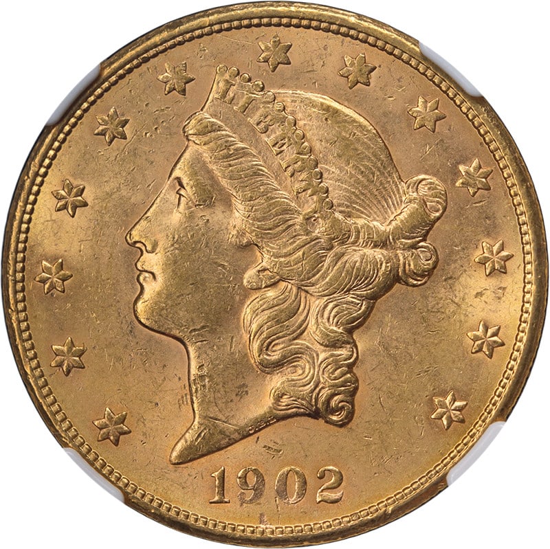 NGC MS61 1902-S Liberty Head Double Eagle Gold Coin: NGC MS61 1902-S Liberty Head Double Eagle Gold Coin This original 1902-S Liberty Gold $20 coin features the Liberty design and has been graded MS61 by NGC. It offers attractive eye appeal, strong lust