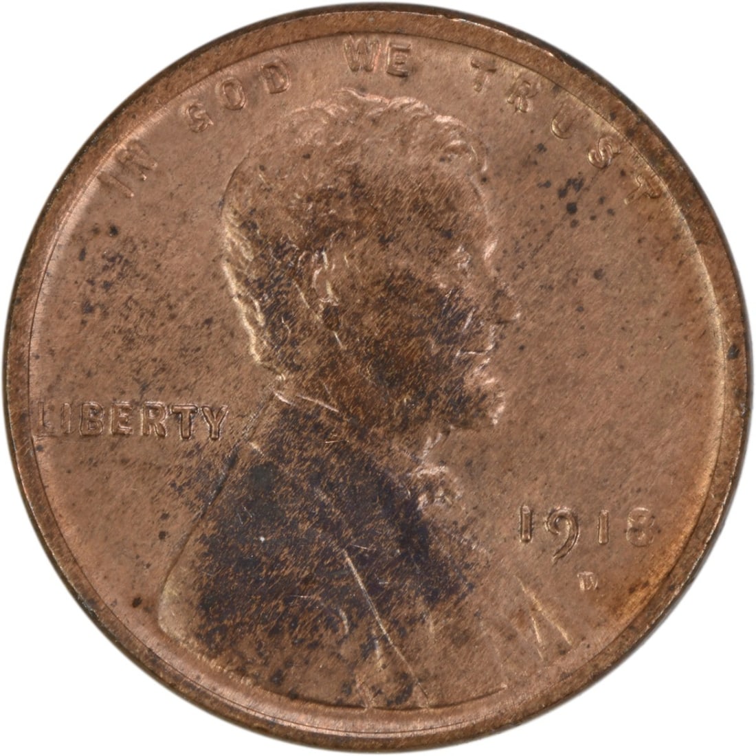 1918 Denver Lincoln Wheat Cent Copper Choice Brilliant Uncirculated: 1918 Denver Lincoln Wheat Cent Copper Choice Brilliant Uncirculated This 1918-D Lincoln Wheat Cent is an uncirculated coin in Choice Brilliant Uncirculated (BU) condition. It is made of copper and was