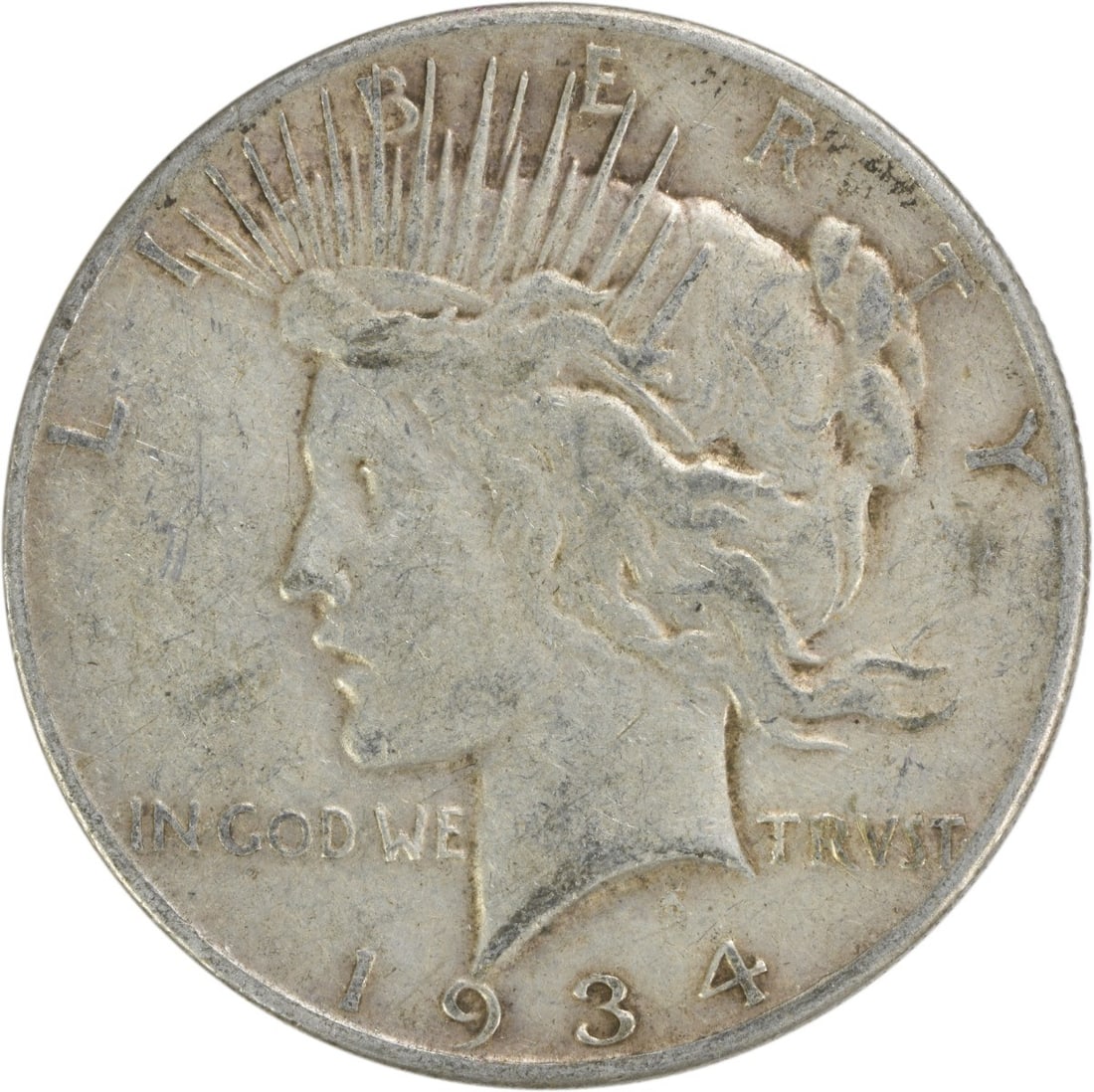 United States 1934 S Peace Dollar Silver VF Uncertified: United States 1934 S Peace Dollar Silver VF Uncertified 1934-S Peace Silver Dollar in VF grade. This circulated, uncertified coin is composed of silver and is a pre-owned example from the United State