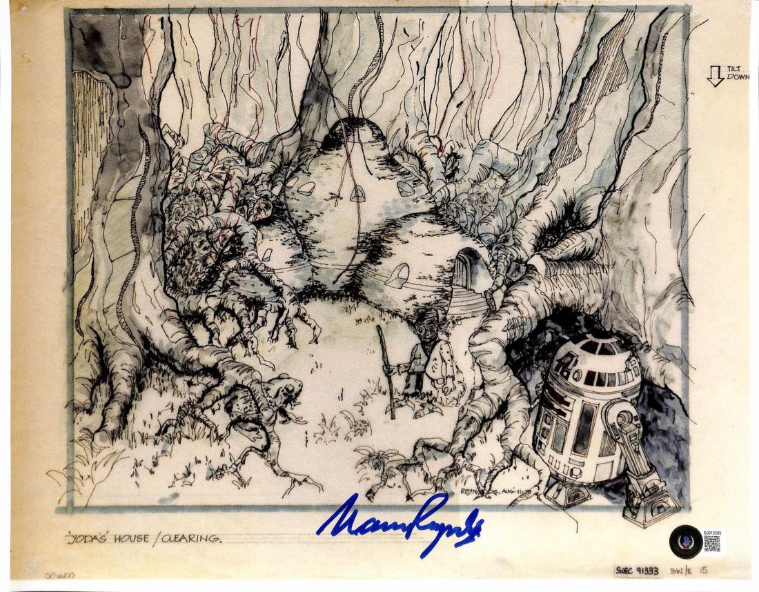 11x14 Star Wars Yodas House concept art photo signed by Norman Reynolds Beckett: 11x14 Star Wars Yodas House concept art photo signed by Norman Reynolds Beckett This 11x14 concept art photograph from Star Wars features Yoda's house on Dagobah and is personally hand-signed by accla